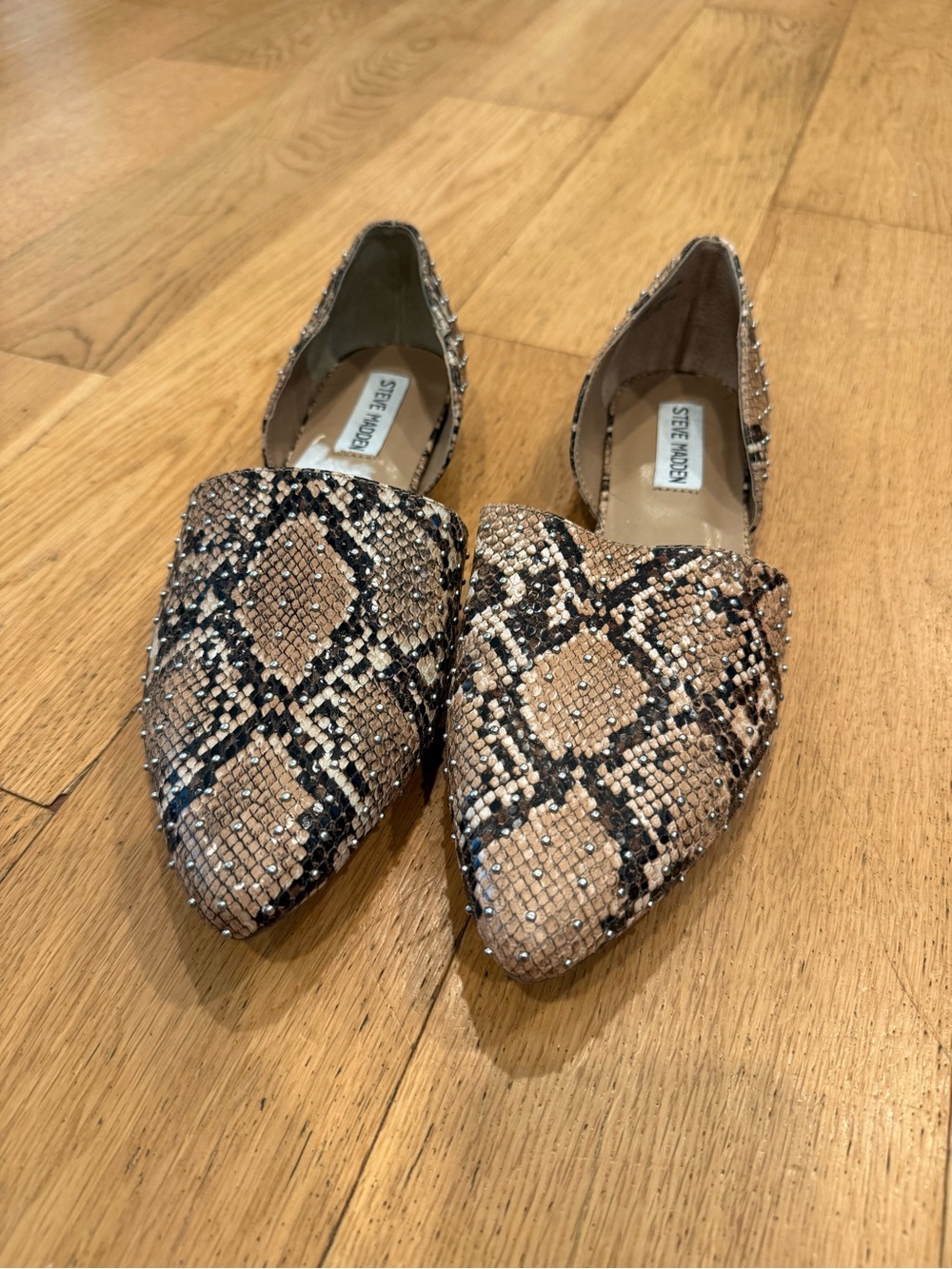Steve Madden Beige and Black Snake-Print D'Orsay Pointed Flats